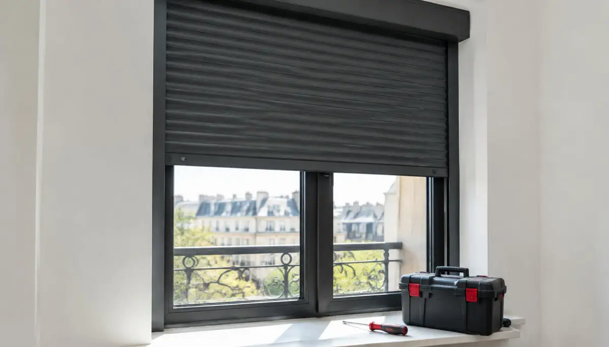 Volet roulant électrique anthracite sur une fenêtre d'appartement parisien (photo d'illustration)
